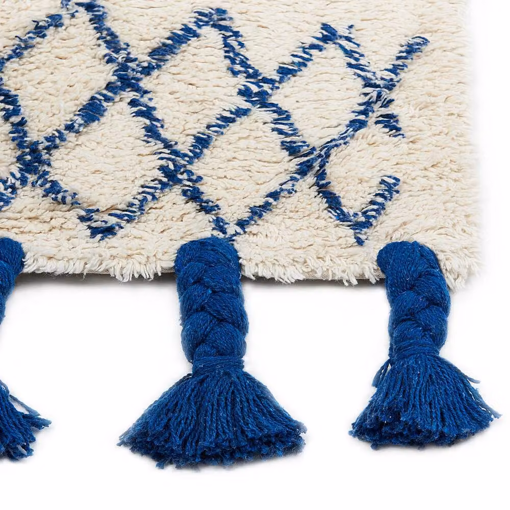 Wyld and Coco Hand Tufted Geometric Cotton Area Rug in Beige and Blue, W/D: 140 x 200 cm – 4
