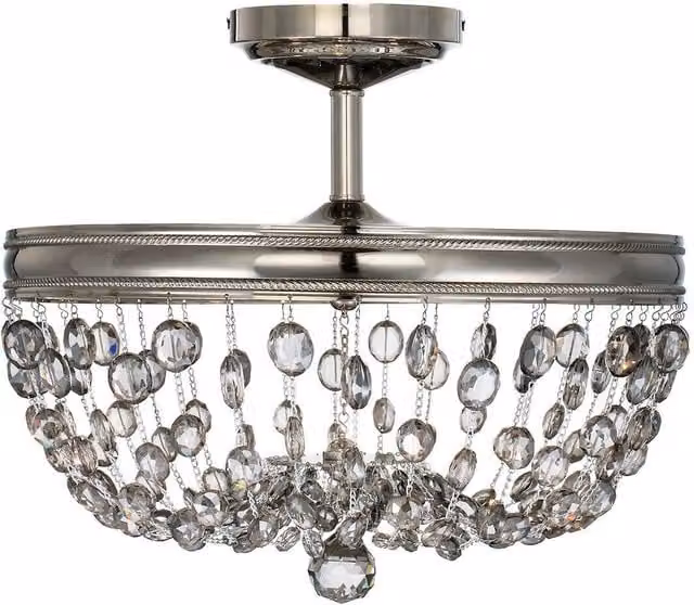 Loops 3 Bulb Semi Flush Ceiling Light in Polished Nickel and Crystal Finish – 1