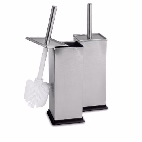 Harbour Housewares Pack of 2 Square Stainless Steel Toilet Brushes and Holders in Silver – 1