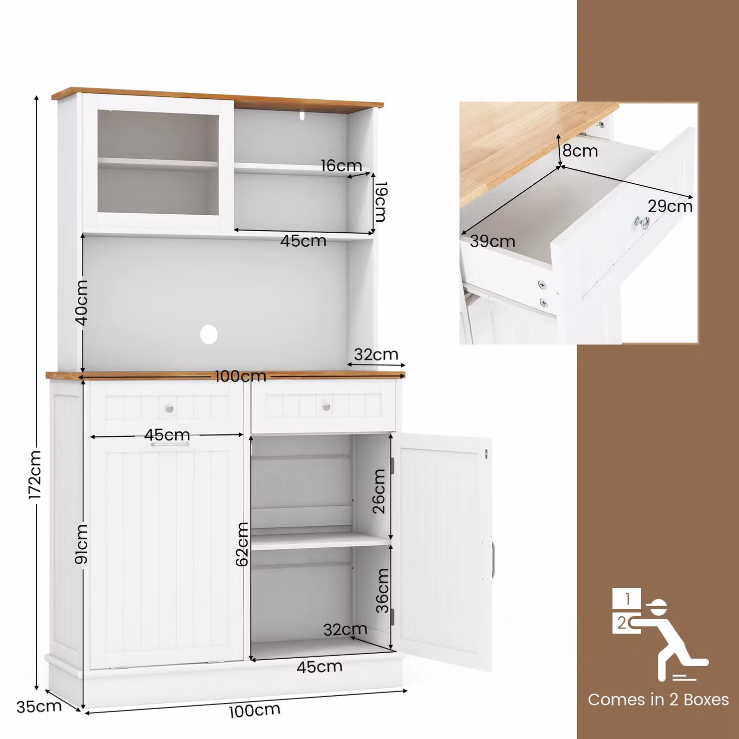 Gymax White Kitchen Pantry Cabinet with Tilt Out Trash Storage and Hutch Sideboard – 5