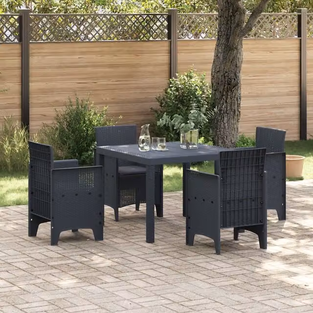 Berkfield Home 5 Piece Anthracite Poly Rattan Garden Dining Set with Cushions – 1