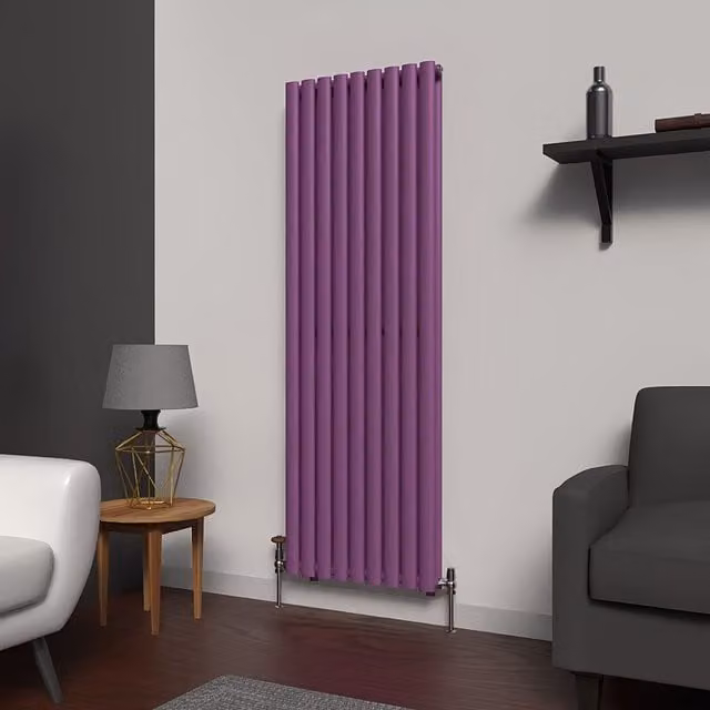 Lux Heat Oval Coloured Vertical Radiator in Pretty Plum Purple, H 160 cm x W 54 cm