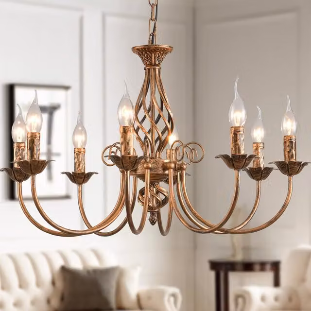 Garwarm 8-Light French Country Chandelier in Bronze Metal and Brown with Transparent Glass Shades – 1