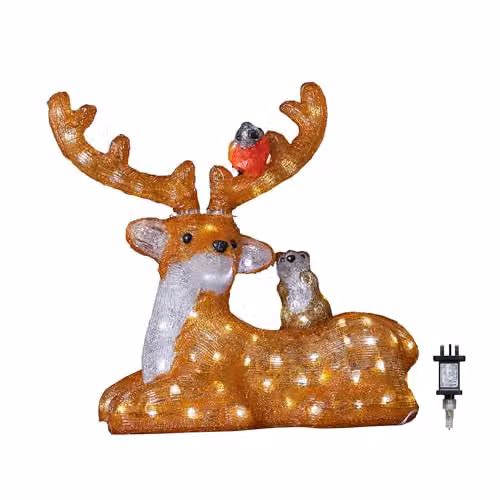 Samuel ALEXANDER Transparent and White Acrylic Sitting Christmas Deer with 80 Warm White LEDs, H: 40 cm – 2