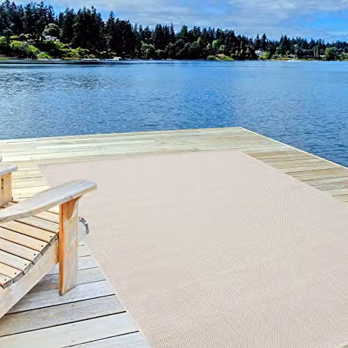 THE RUGS Cream and White Plain Outdoor and Indoor Area Rug, UV Resistant and Washable, W/D/H: 140 x 200 cm