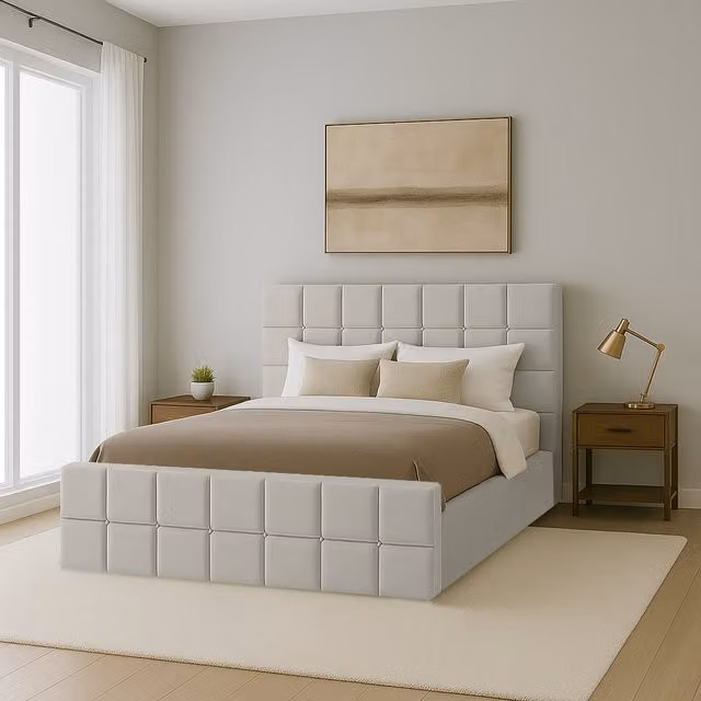 Desire Deco Andrea Upholstered Velvet Storage Bed in Silver, W/D/H: 120 x 200 cm