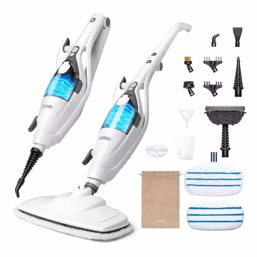 VonHaus 10-in-1 Steam Mop and Handheld Steam Cleaner, 1500W Multi-Surface Electric Mop in White with 350ml Tank – 1