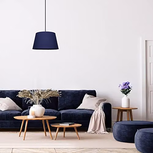 Happy Homewares Classic Blue and White Linen Fabric Drum Lampshade for Table or Pendant Lamps, Diameter: 20 cm – 3