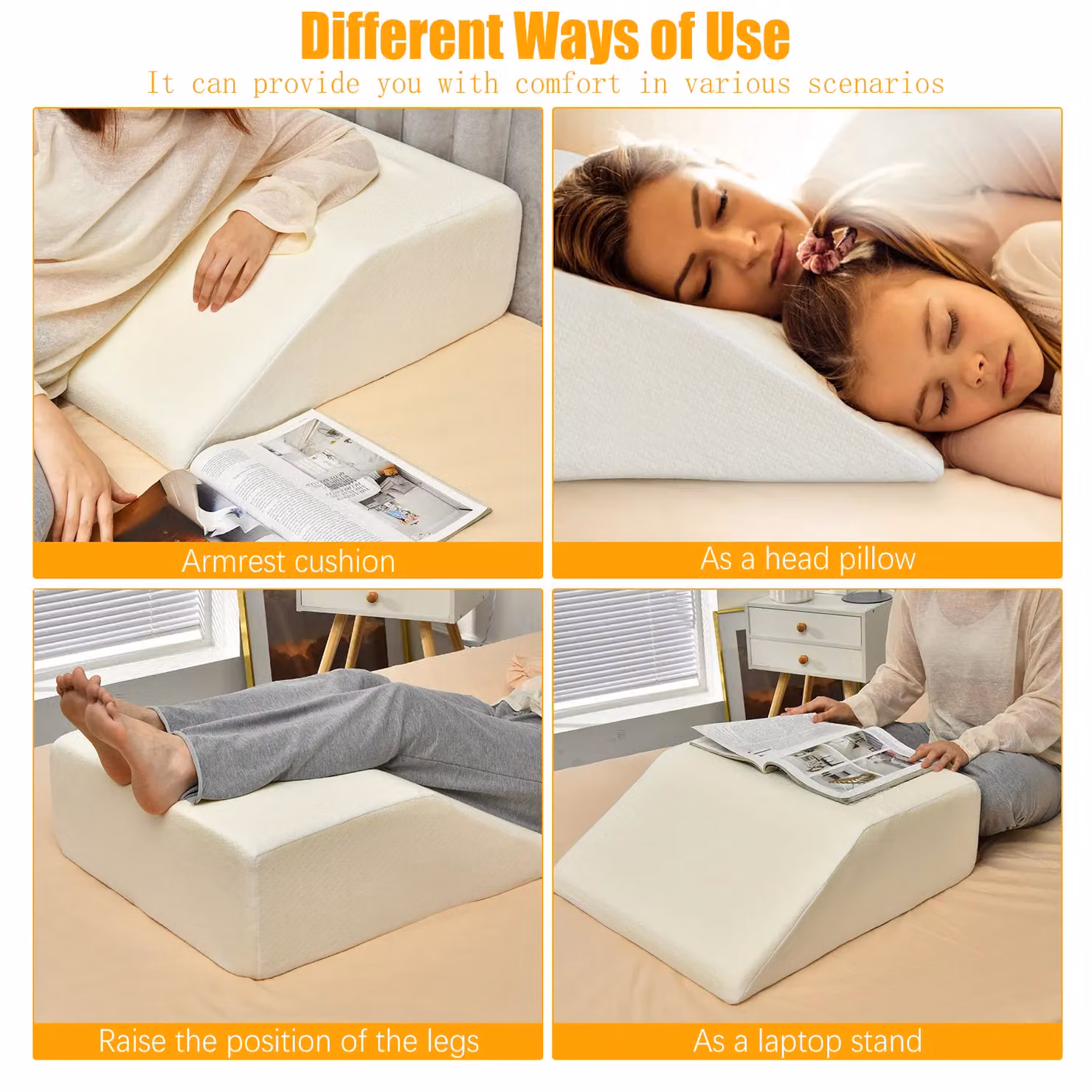 Costway White Memory Foam Wedge Leg Rest and Knee Support Pillow with Removable Washable Cover – 3