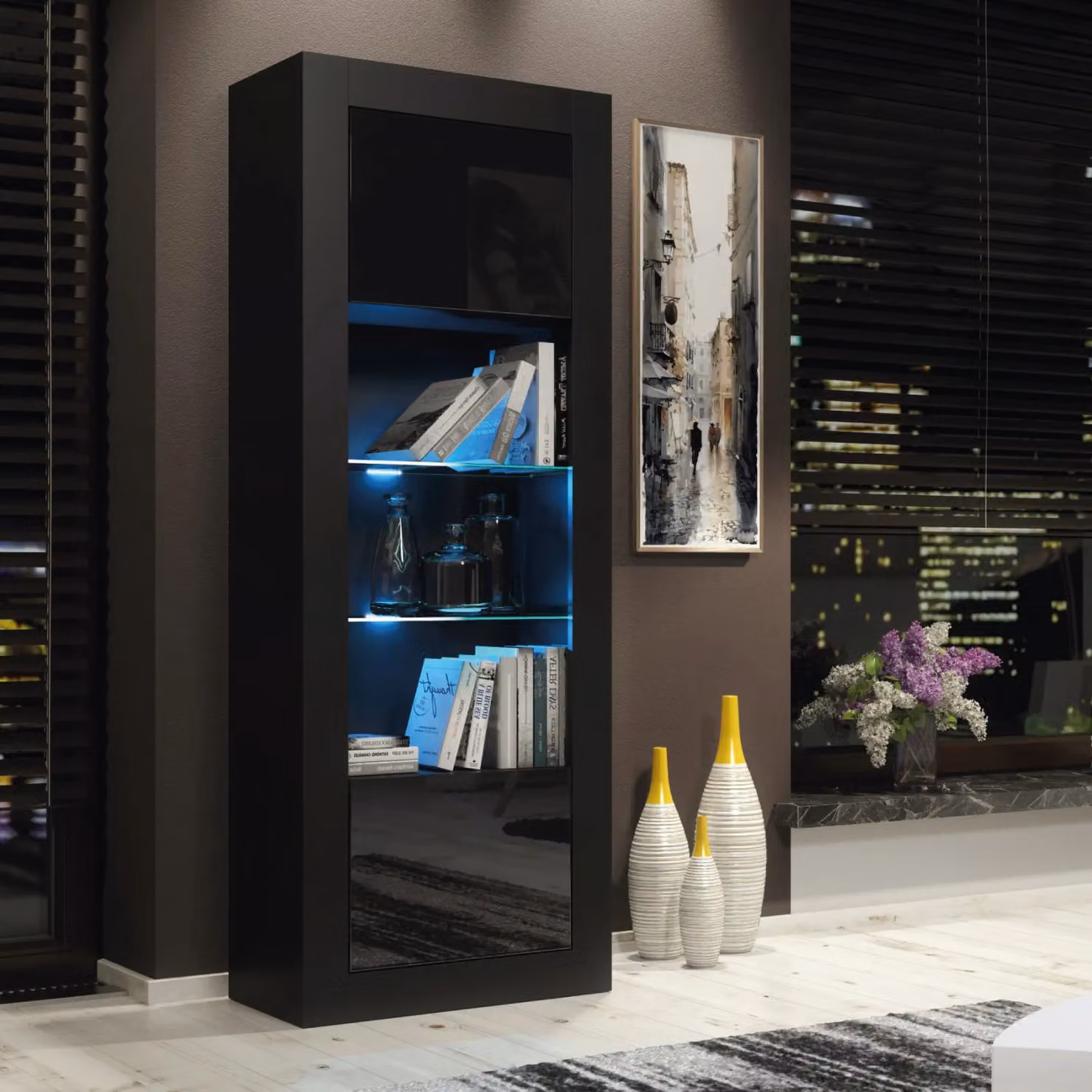 Creative Furniture Illume Modern Black Display Cabinet with Glass Doors and Integrated Lighting – 5