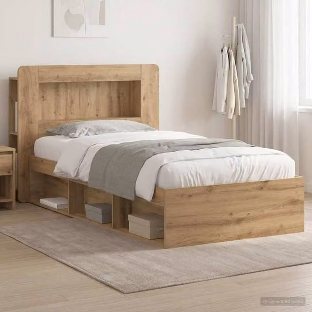Berkfield Home Artisan Oak Bed Frame with Storage Drawers in Brown, W/D/H: 75 x 190 x 100 cm