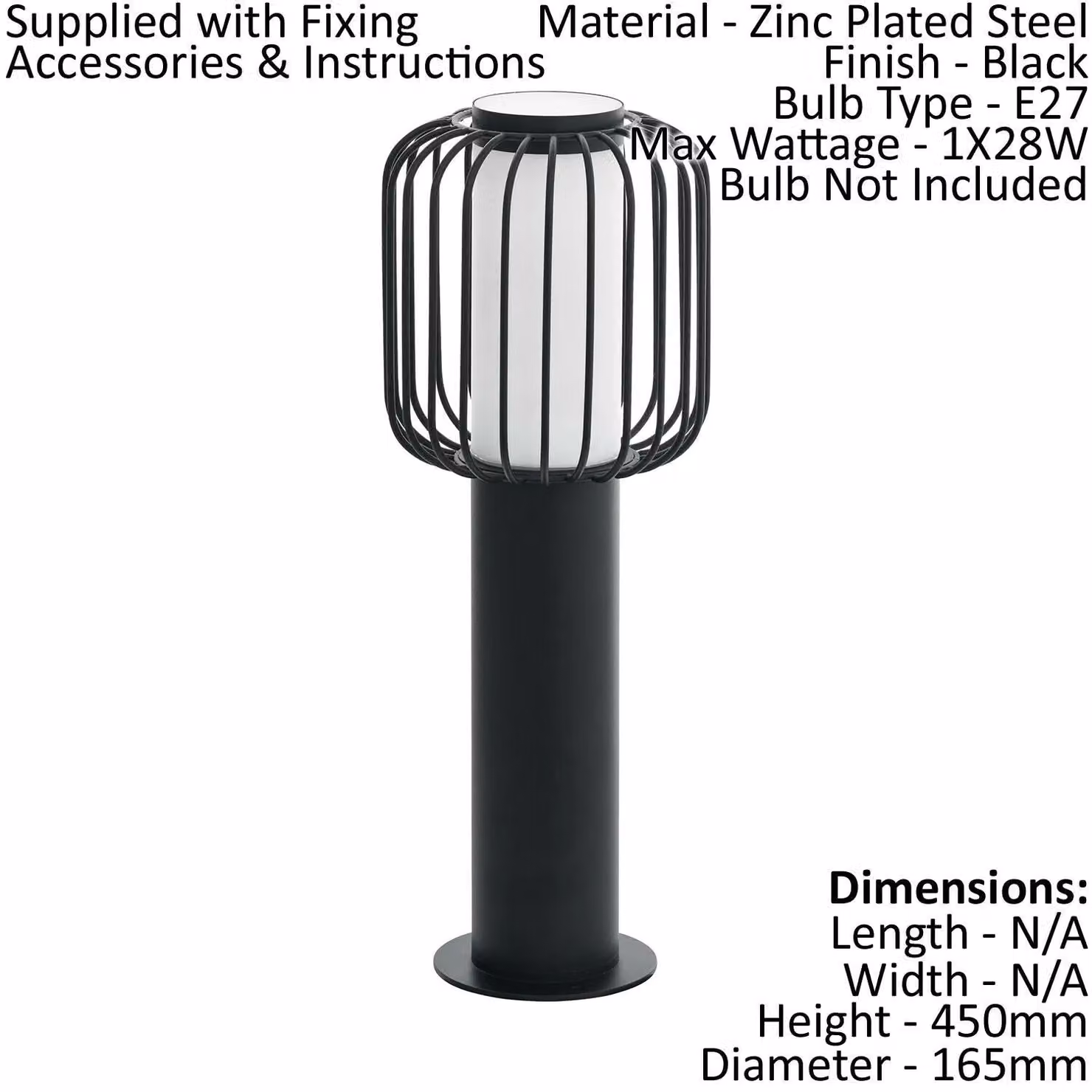 Loops 2 Pack Black Steel IP44 Outdoor Pedestal and Wall Lamp for Garden and Gate – 2