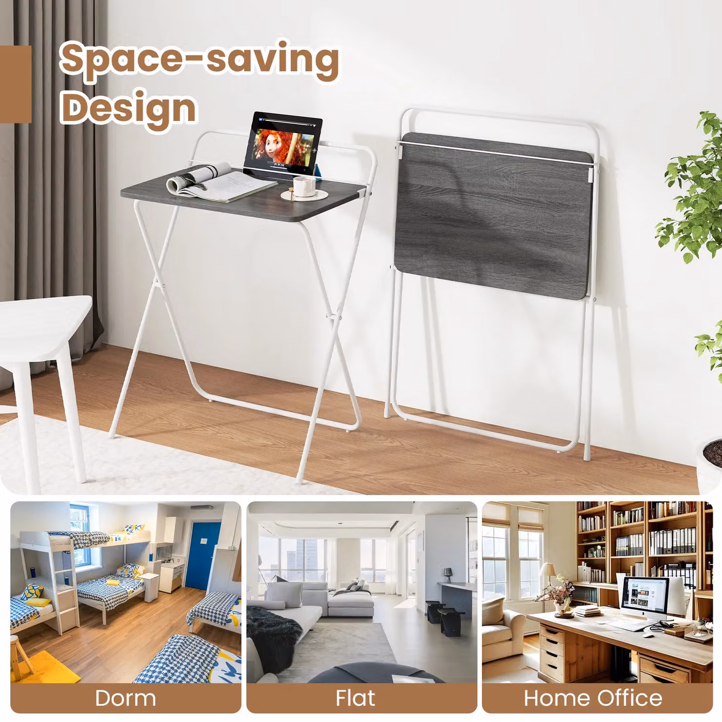 Costway Folding Computer Desk in Grey for Home Office and Writing – 2