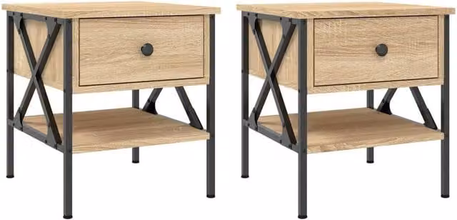 Berkfield Home Set of 2 Sonoma Oak Bedside Tables in Light Brown, W/D/H: 40 x 42 x 45 cm