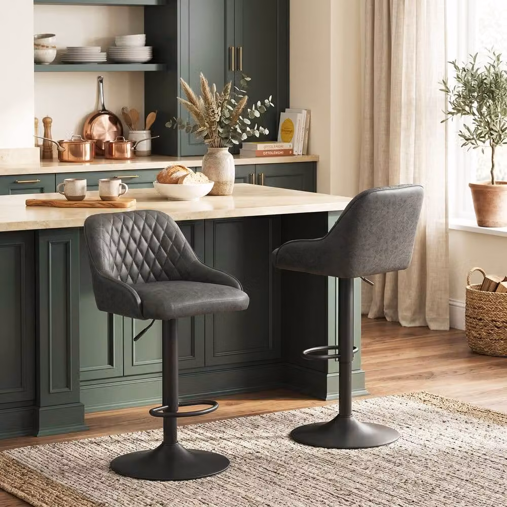 STILVORA Adjustable Swivel Bar Stool with Backrest in Grey Synthetic Leather – 7