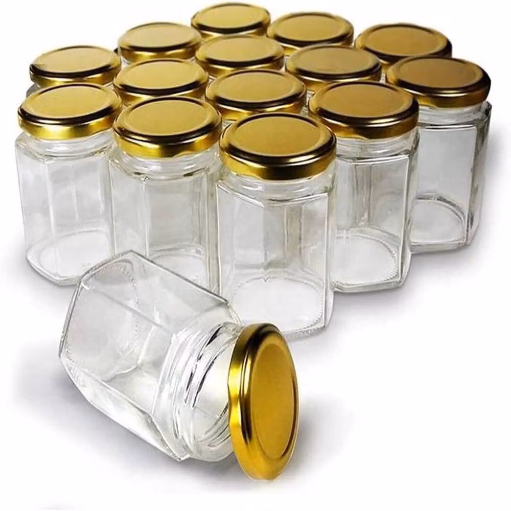 ATEK Set of 72 Hexagonal Glass Storage Jars with Airtight Lids, 180ml, Transparent – 8