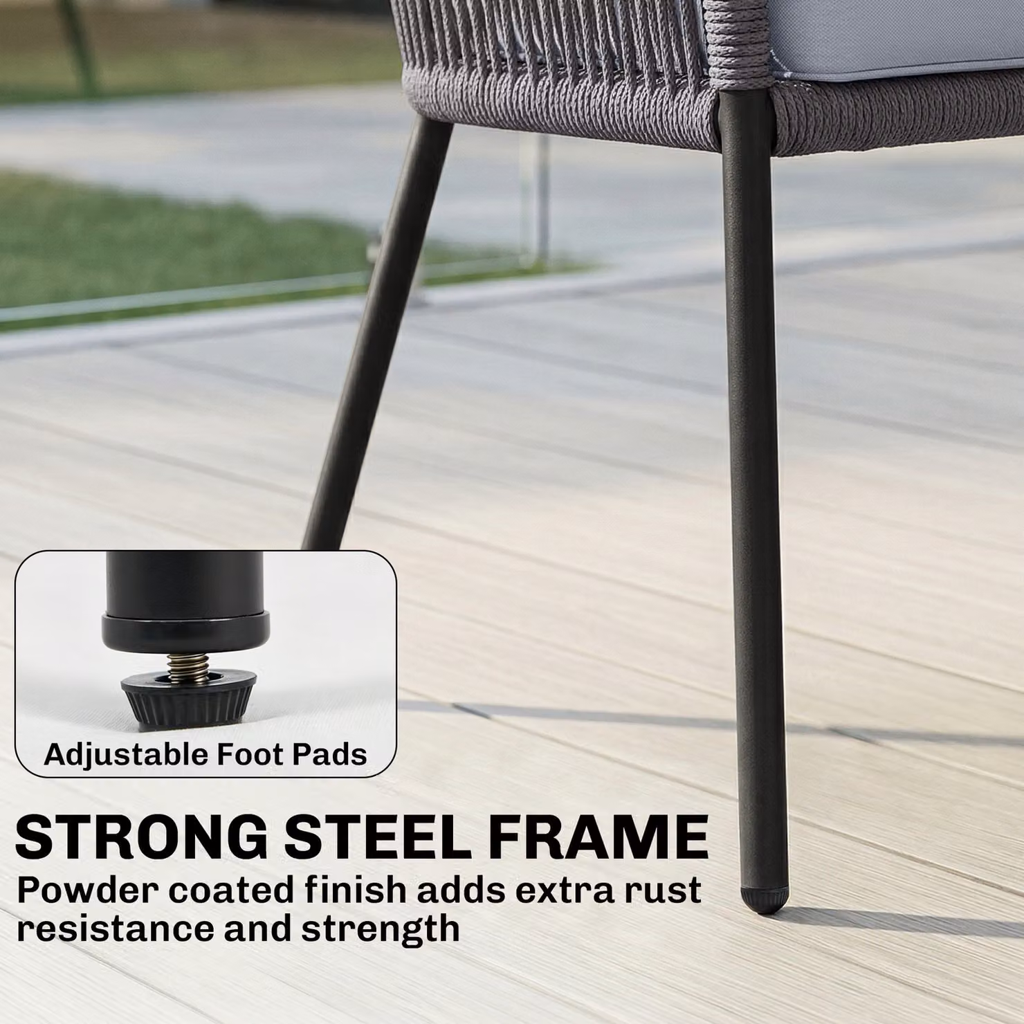 Outsunny 4 Piece Garden Furniture Set in Dark Grey with Rope Sofa, Loveseat, Chairs and Tempered Glass Table – 5