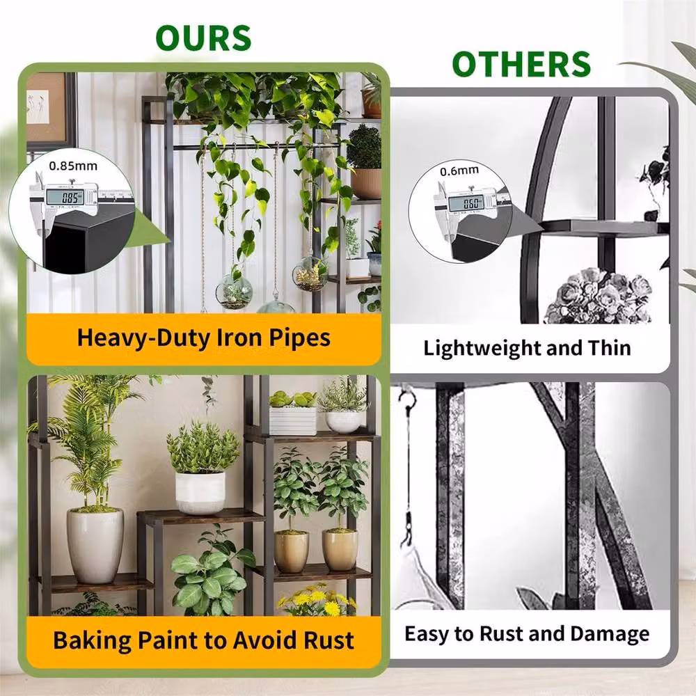 KORVIXA 7-Tier Industrial Indoor Plant Stand in Matt Black Metal – 4