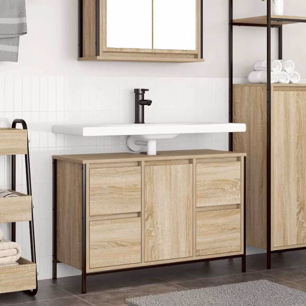 Berkfield Home Basin Cabinet with Drawers in Sonoma Oak, Light Brown, W: 90 cm, D: 34.5 cm, H: 60 cm – 2