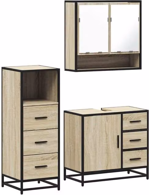 Berkfield Home 3 Piece Industrial Bathroom Furniture Set in Sonoma Oak and Light Brown