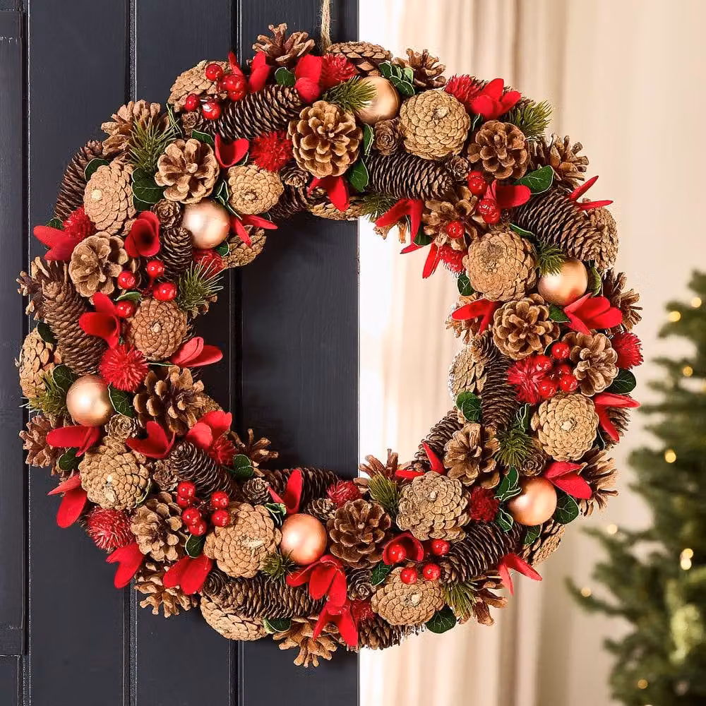 Dibor Giant Canterbury Christmas Wreath with Star Hanger in Red, Green, Gold and Multicolour, Diameter: 50 cm – 1