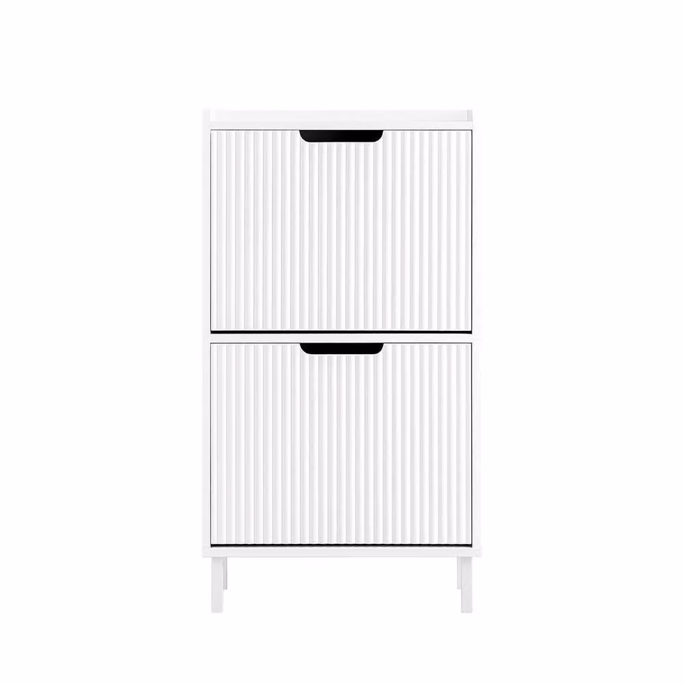 SoBuy Modern Slim White Matt Shoe Cabinet with Tilting Compartments and Internal Shelves – 1