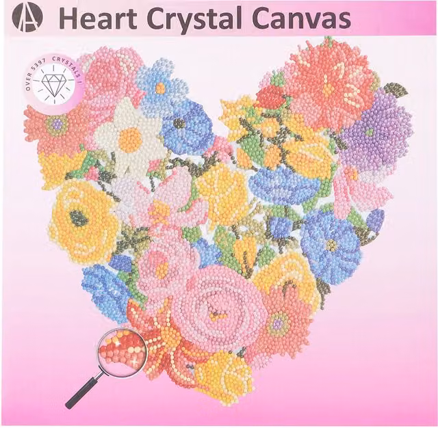 Art Studio Heart Crystal Floral Canvas in Multicolour and Pink