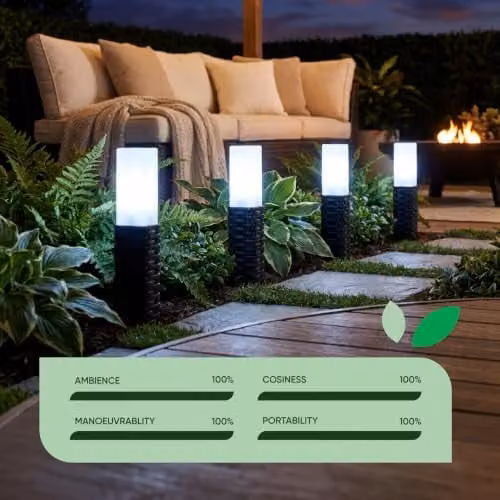 Gardenwize Pack of 4 Solar LED Rattan Stake Lights in Black – 8
