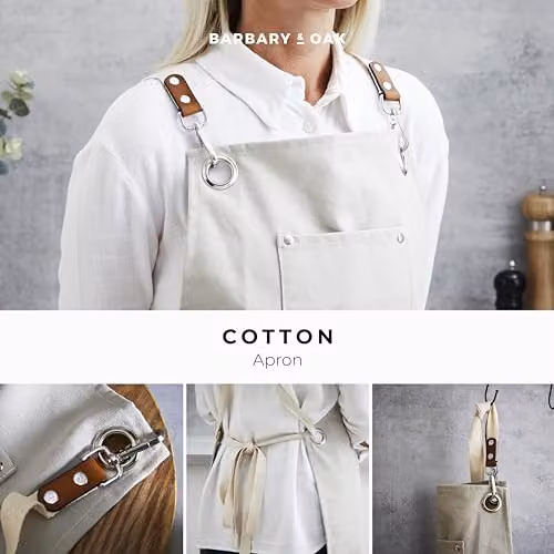 Barbary & Oak Cotton Apron with Leather Details in Beige and Brown – 2