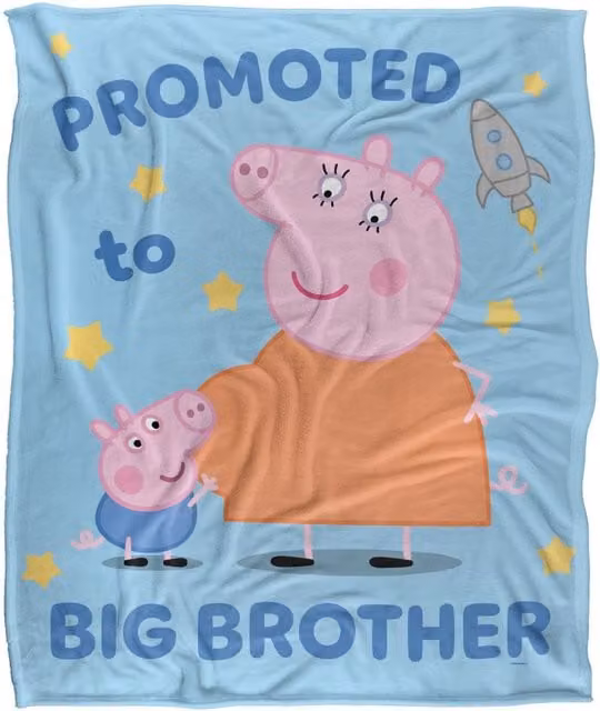 Hasbro Peppa Pig George Pig Promoted To Big Brother Silky Touch Fleece Blanket, White, W/D/H: 152.4 x 127 x 1 cm – 1