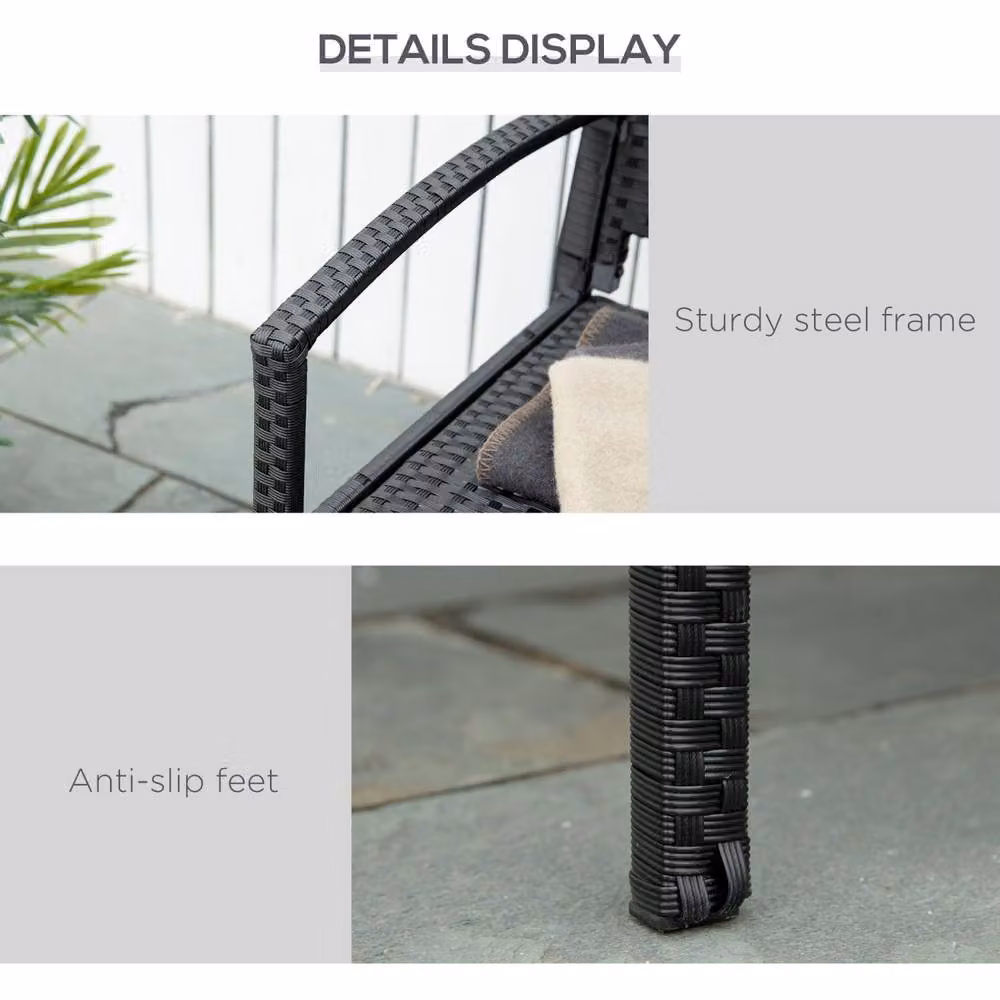 Wyld Haus Vasu Black Rattan 2 Seater Outdoor Garden Bench with Armrests – 4