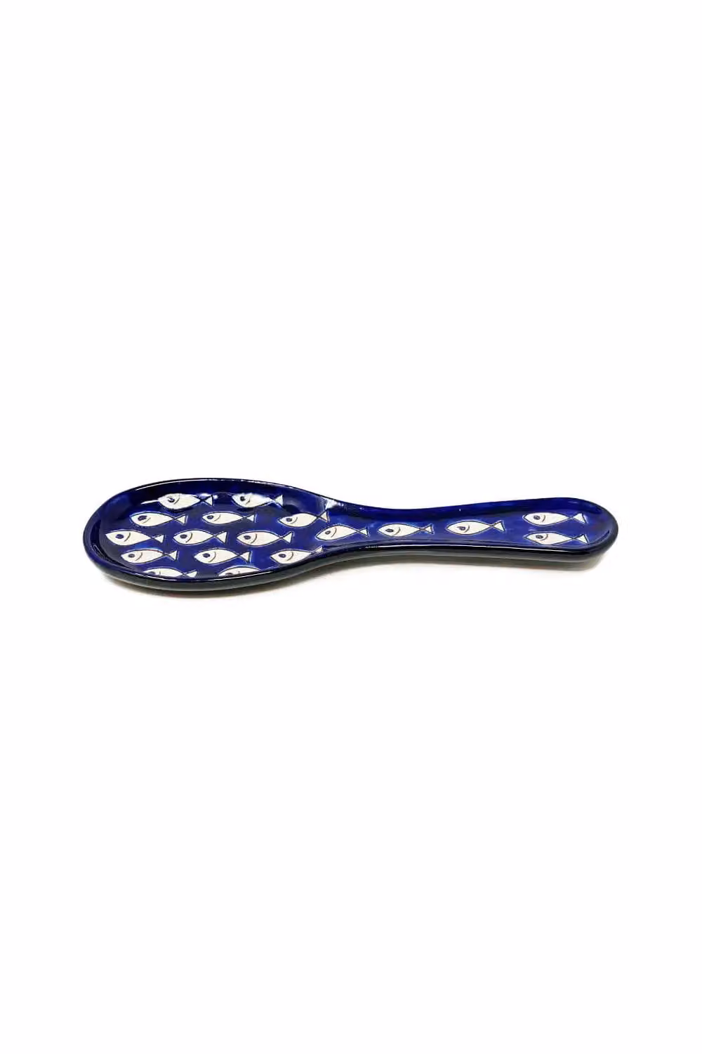 Verano Spanish Ceramics Signature Blue and White Hand Painted Fish Ceramic Utensil Spoon Rest, Length: 28 cm – 2