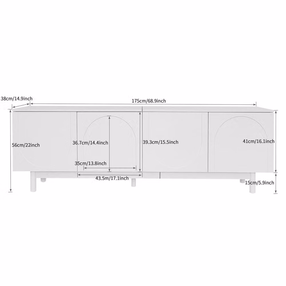 ModernLuxe White Matt TV Cabinet with 4 Doors and Adjustable Shelves, W/D/H: 175 x 40 x 56 cm – 2