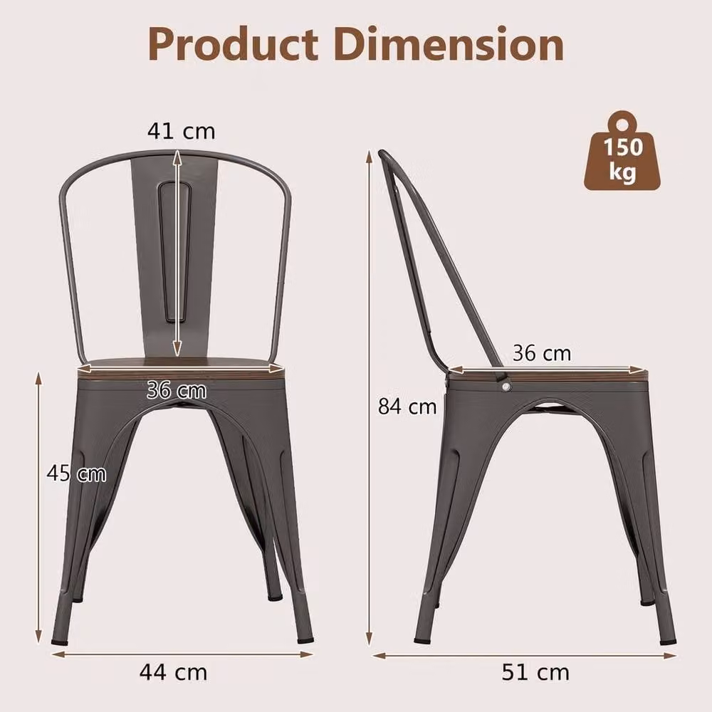 KORVIXA Set of 4 Stackable Industrial Metal and Wood Dining Chairs in Brown – 2