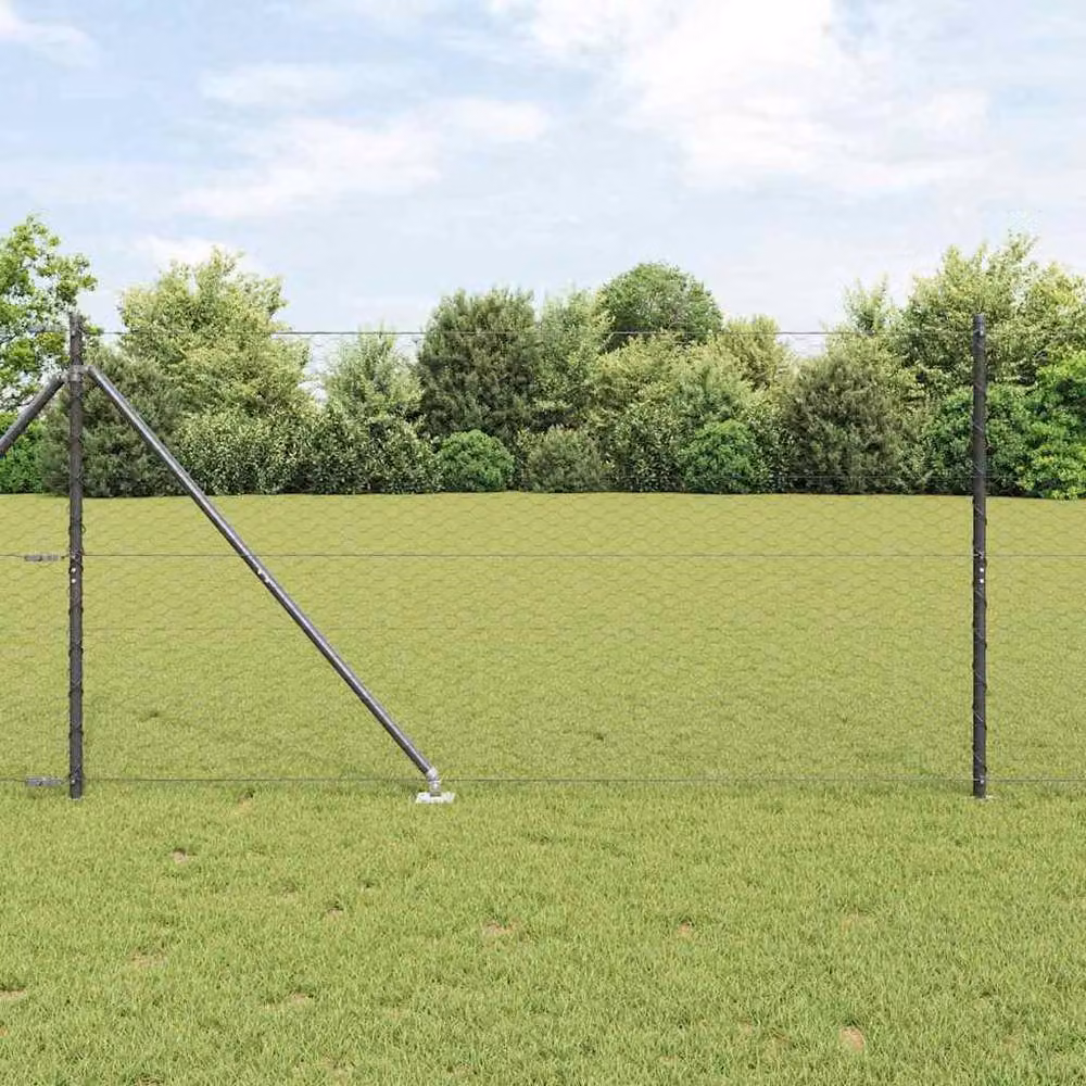 Berkfield Home Grey Steel Hexagon In-Ground Fence, W: 100 m, H: 1.2 m – 2