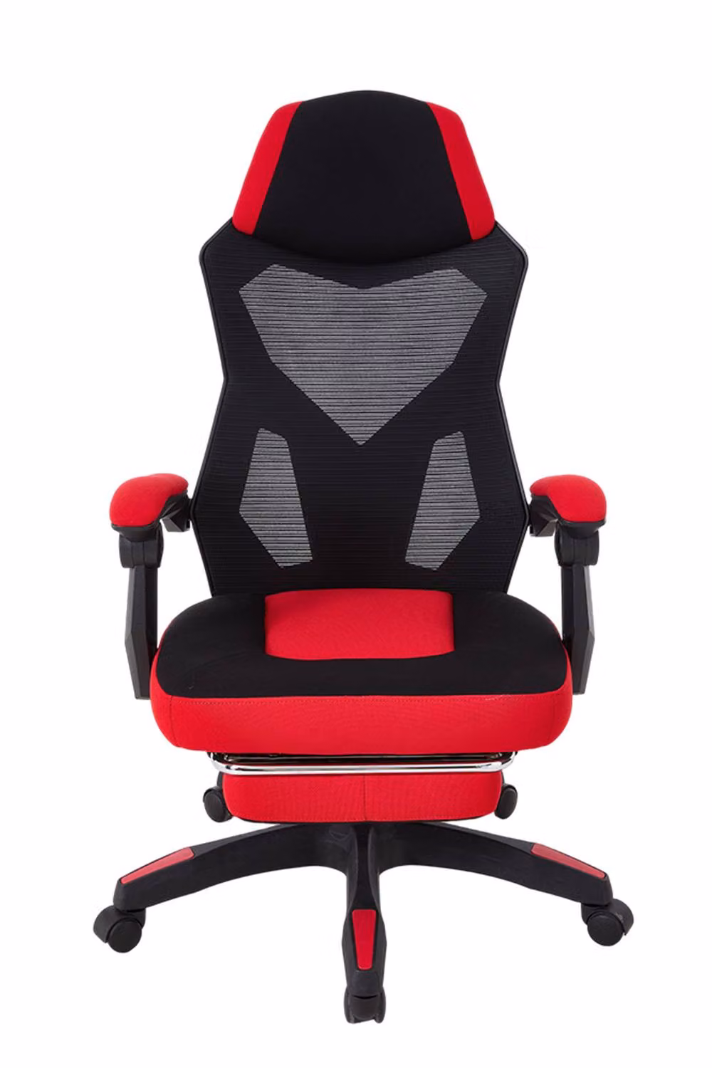Living and Home Ergonomic High Back Gaming Office Chair with Footrest, Red and Black Fabric – 5