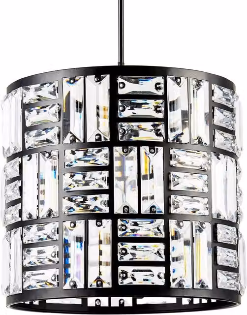 Happy Homewares Modern Circular Drum Matte Black Pendant Shade with Transparent Acrylic Rods