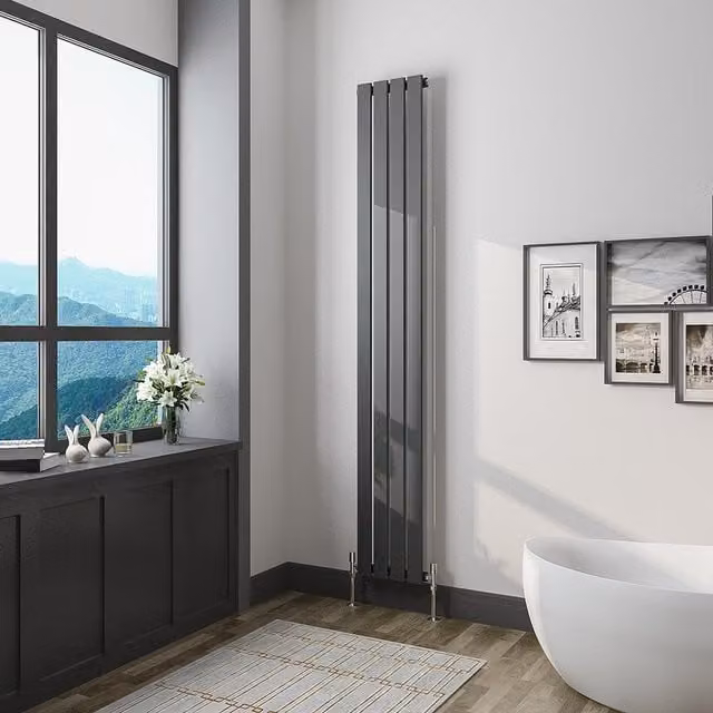 AicaBathroom Vertical Flat Panel Steel Radiator in Anthracite Grey, H 180 cm x W 27.2 cm x D 27.2 cm