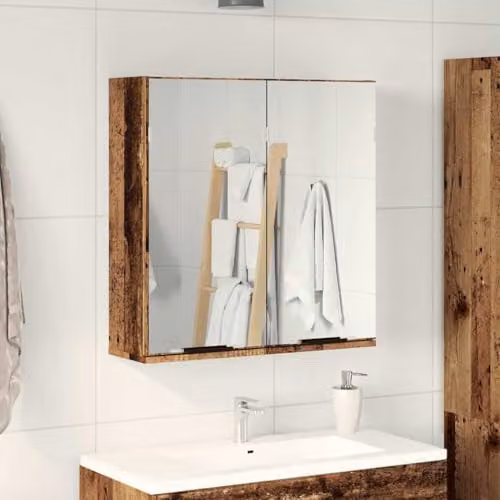 vidaXL Modern Bathroom Mirror Cabinet in Old Wood, W/D/H: 64 x 20 x 66.5 cm – 2