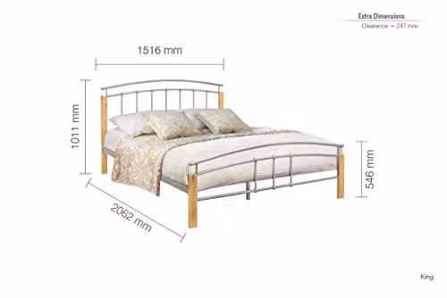 Birlea Tetras Modern Bed in Silver and Beech Wood, W/D/H: 180 x 200 x 102.5 cm – 2