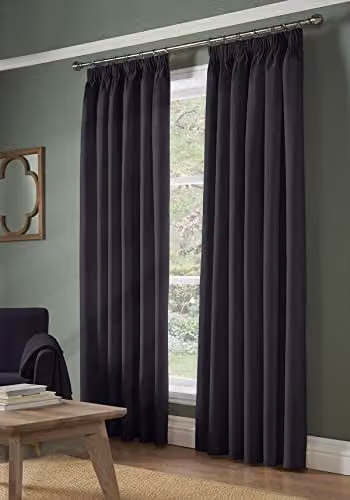 Alan Symonds Charcoal Blockout Thermal Insulating Taped Top Curtains, Pair, W: 229 cm, H: 229 cm