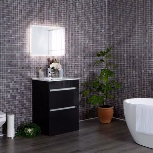 PBSL Group Mosaic Geometric Grey Bathroom Wall Panel, H x W x D: 240 x 100 x 1 cm