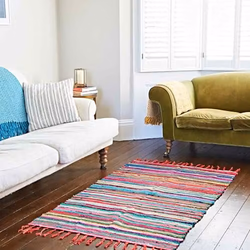 Paper High Multicoloured Striped Reclaimed Rag Rug, W/D/H: 180 x 120 x 90 cm