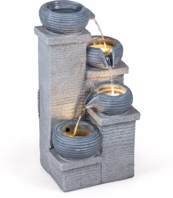 COSTWAY 4-Tier Cascade Outdoor Water Fountain in Grey