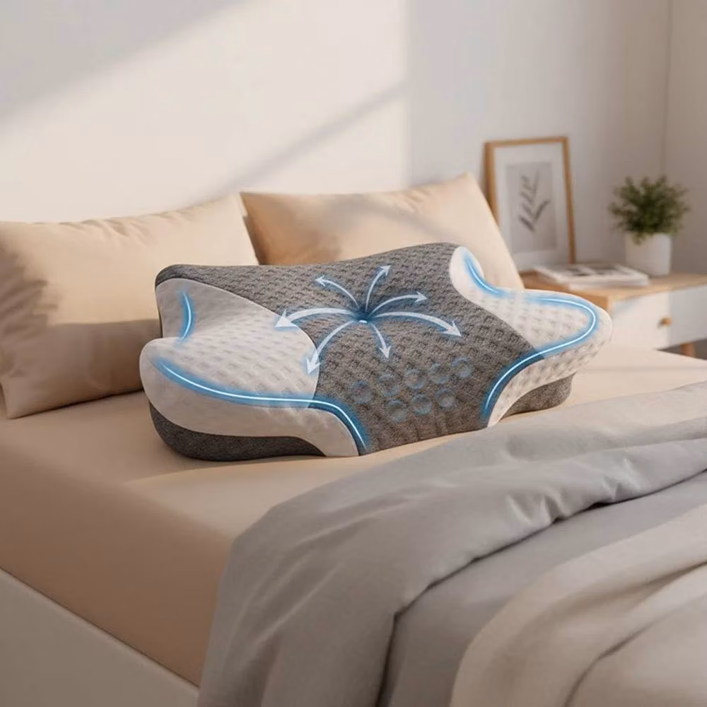 KORVIXA Ergonomic Memory Foam Bed Pillow in Grey – 3