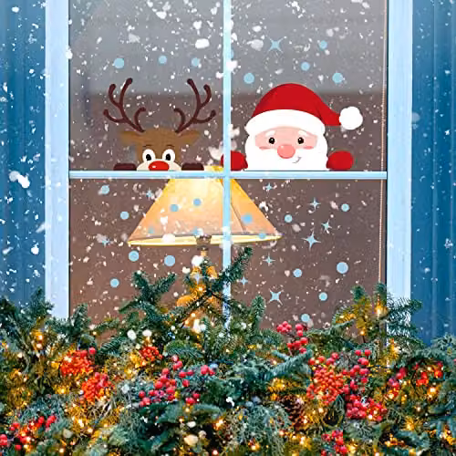WALPLUS Christmas Window Stickers, 38 Piece Reusable Double-Sided Decals for Glass Windows in Multicolour – 3