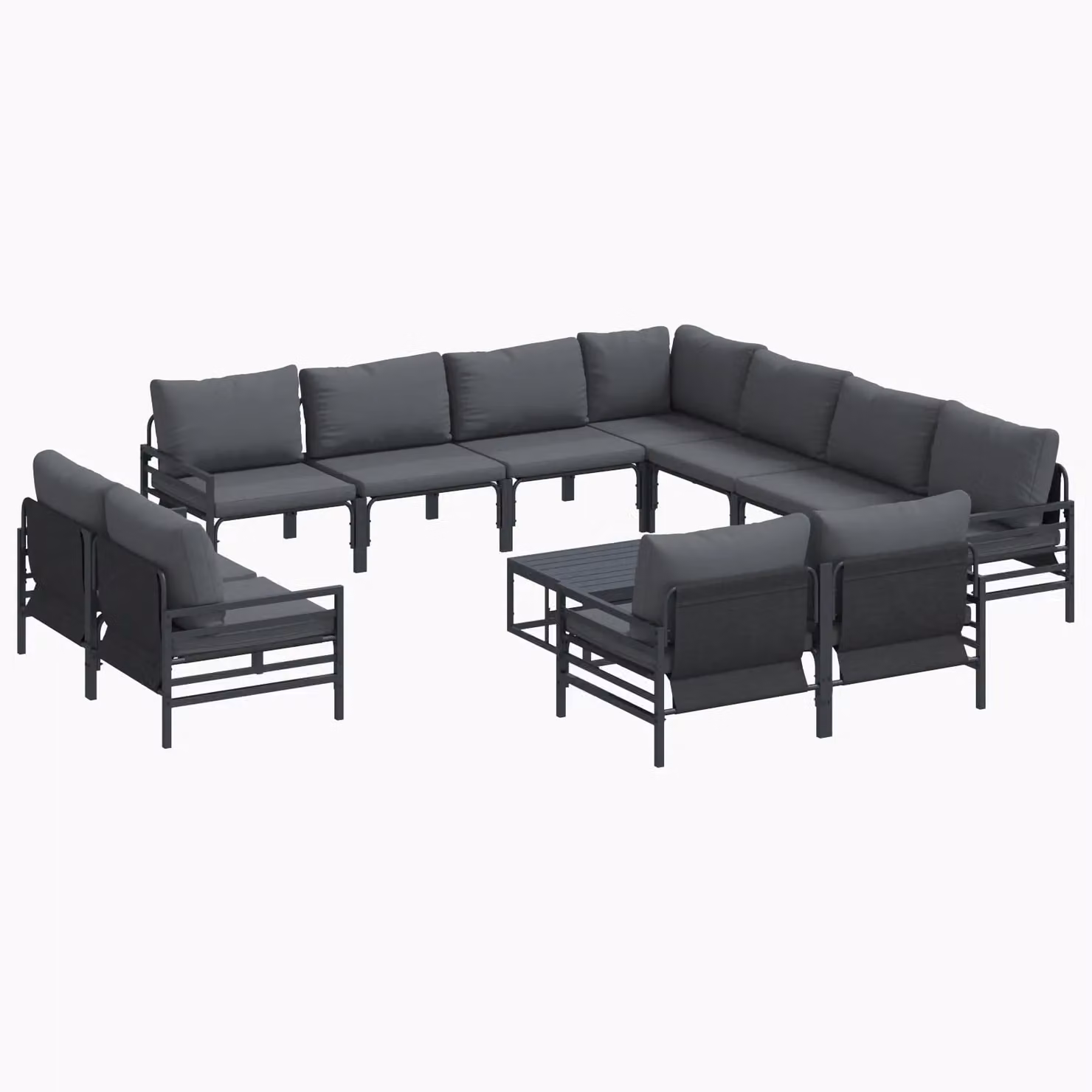 Berkfield Home 12-Piece U-Shape Garden Sofa Set in Anthracite with Powder Coated Steel Frame and Upholstered Cushions – 2