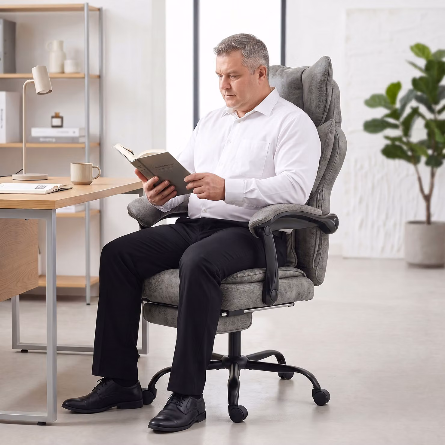 HOMCOM Executive Big and Tall Office Chair in Grey with Headrest, Lumbar Support and Armrests – 9
