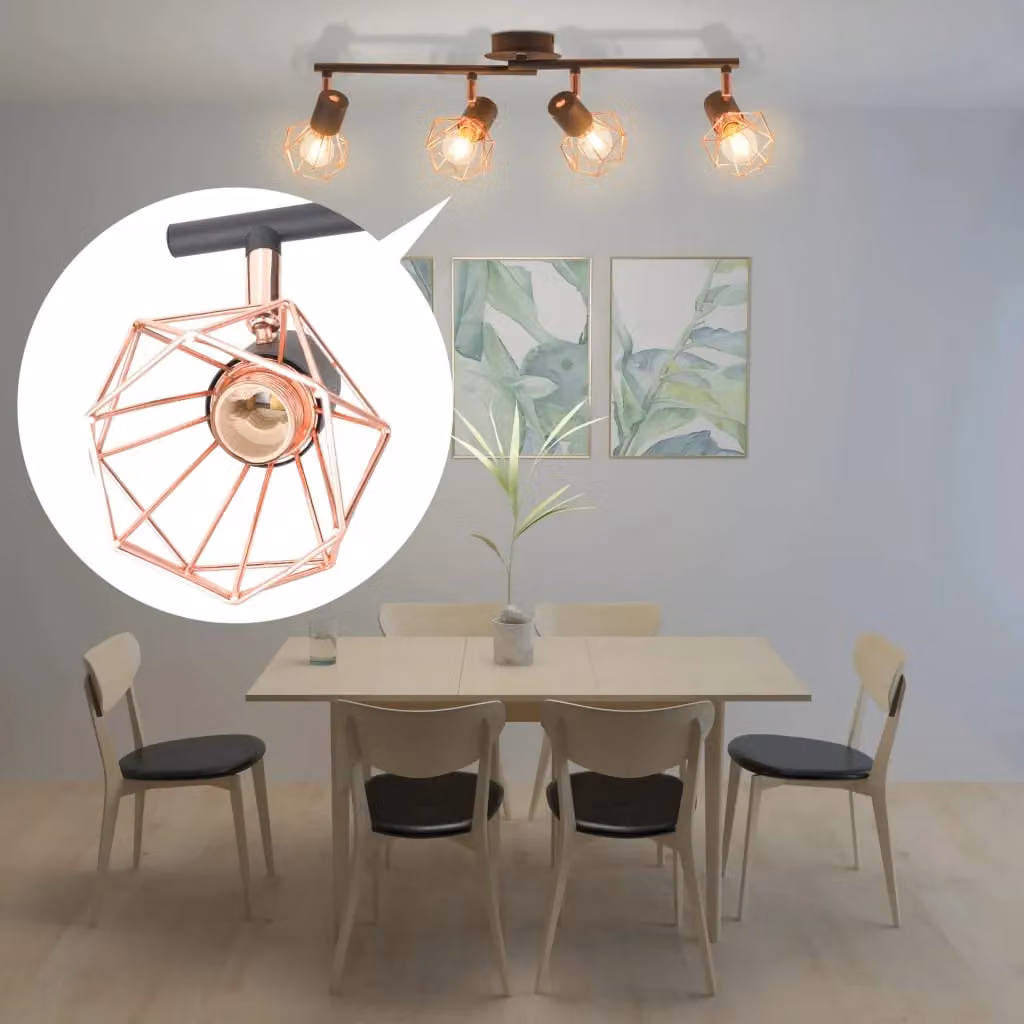 Berkfield Home Industrial Ceiling Lamp with 4 Spotlights, Black and Copper, E14 – 2