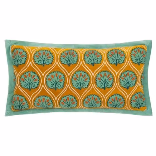 Paoletti Casa Floral Embroidered Rectangular Cushion in Yellow and Blue